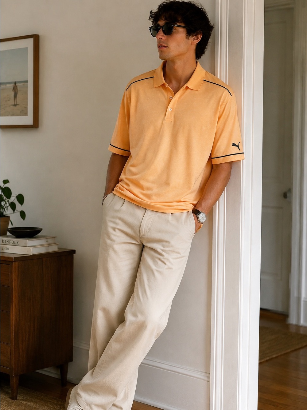 Puma Men’s Peach Polo with Navy Contrast Trim